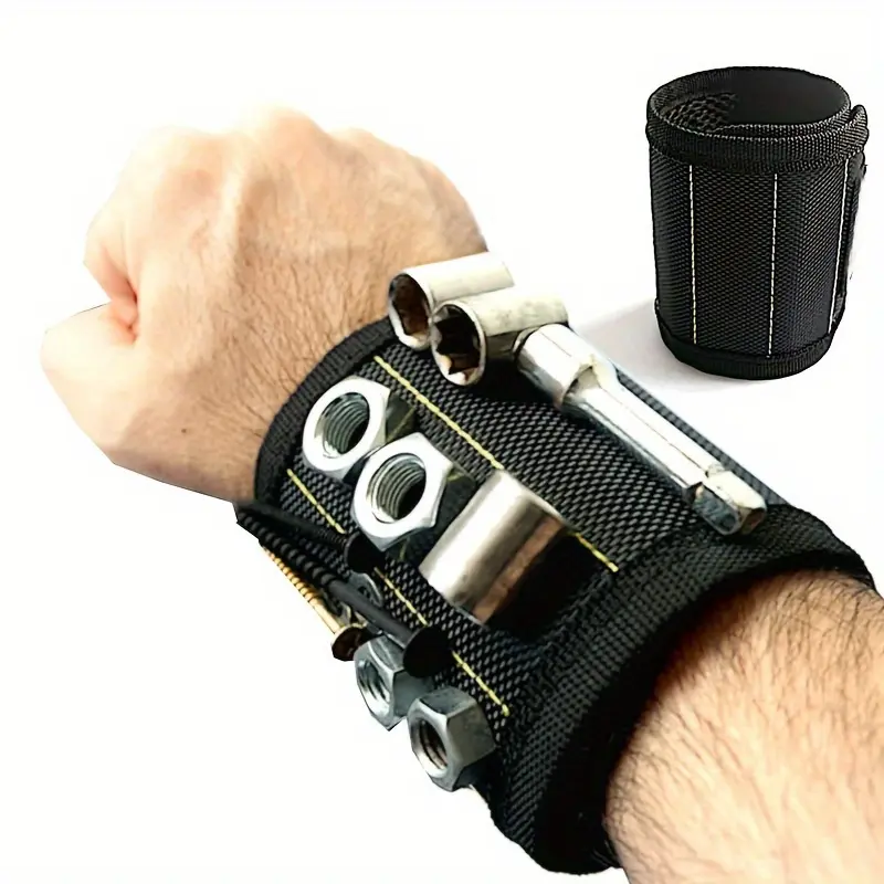 1pc Three rows and six magnets, Magnetic Wristband, For Holding Tools, Screws, Nails, Bolts, Drilling Bits, Magnetic Screw Holder For Home Improvement, Construction, Carpentry, Auto Repair, And DIY, Tool Organizer, Tool Organizer Accessories