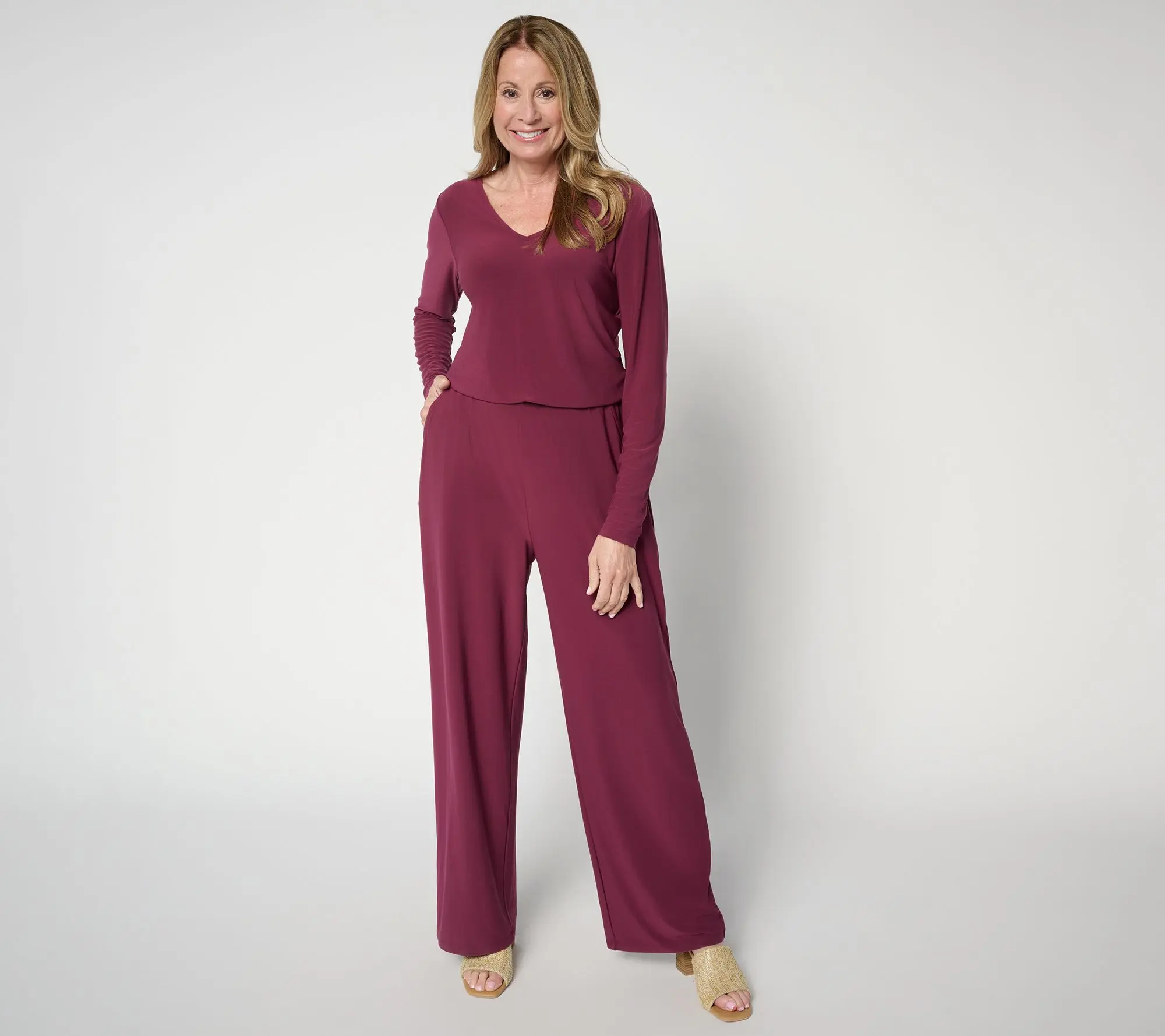 Attitudes by Renee Petite La Roma Jersey V-Neck Jumpsuit