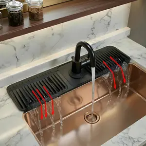 24 Inch Silicone Sink Protectors for Kitchen Sink - Faucet Mat with Cuttable Center, 6° Slope Drainage, Snap-Button Anchors, Heat-Resistant, Dishwasher-Safe Kitchen Sink Accessory (Black 23.5" x 5.5")