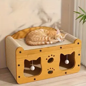 【Spring Collection Launch】FANJUN-AMTECH 2 in 1 House & Scratch Board, 1 Set Wooden Bed with Scratcher, Durable Double Layer Bed, Pet Furniture for Indoor Spacious cool  stuff cozy  bed  scratcher indoor  accessories  toys  accessories cat stand