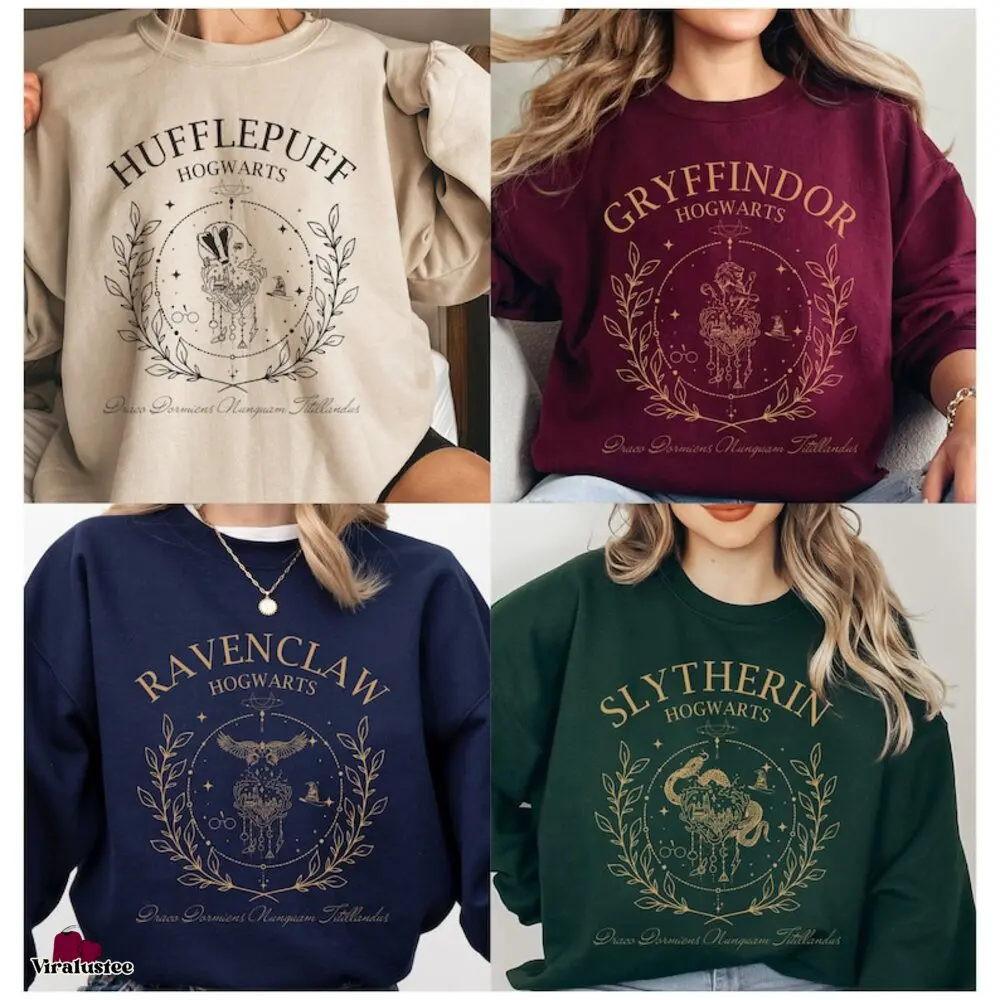 Vintage Harry Potter Hogwarts Houses Sweatshirts, Magic World Shirt, Harry Potter Gift Shirt