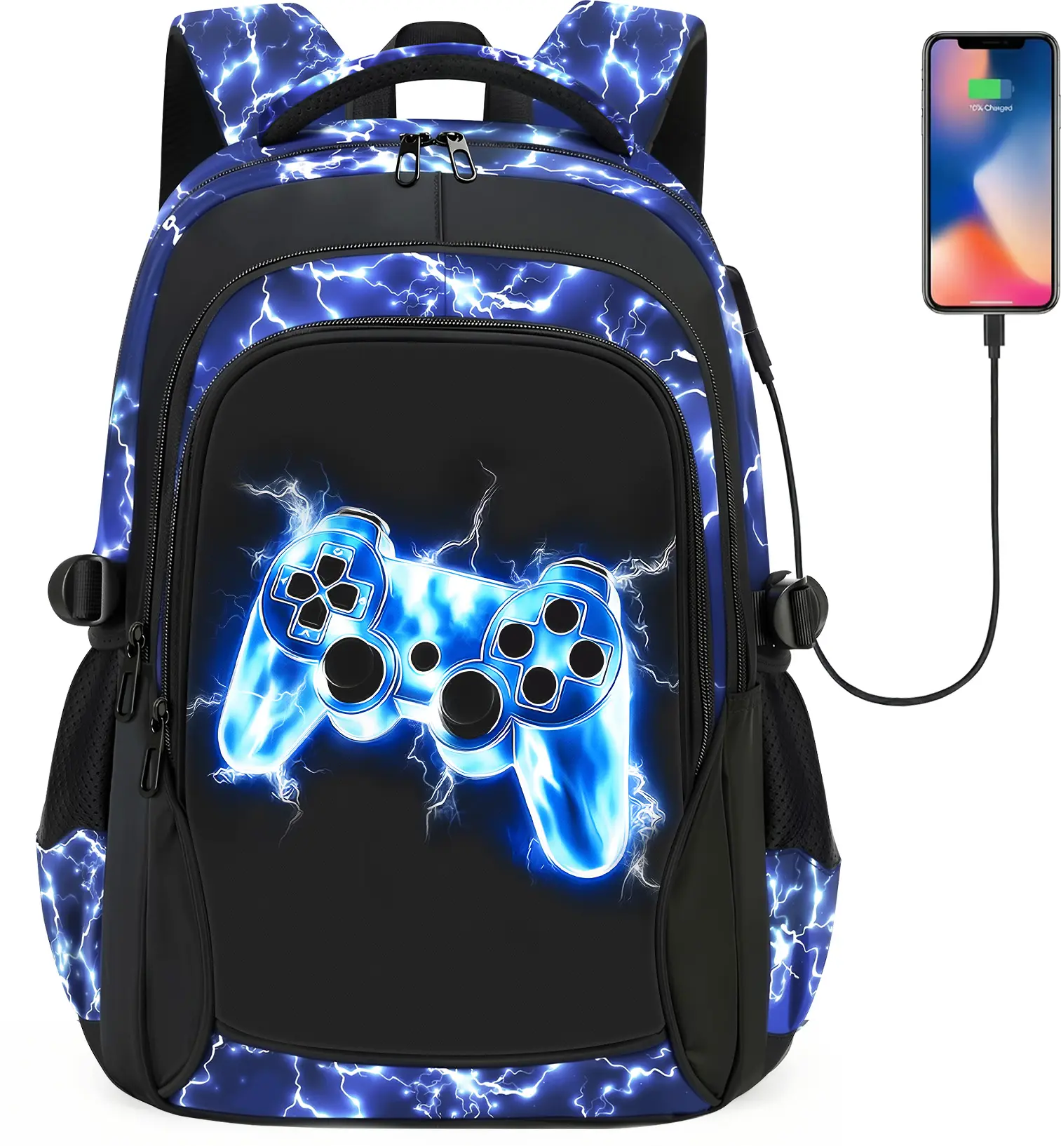 School Backpack for Boys - Gamer Boys Backpack for Kids Teens Elementary Middle School，18" Large Capacity Waterproof Bookbag with Usb Charging Port, Travel Daypack for age 6-18