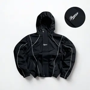 Menswear Hooded American High-Street Windbreaker Coat - Stylish Letter-Print Fashion Casual Outerwear from a Trendy Brand