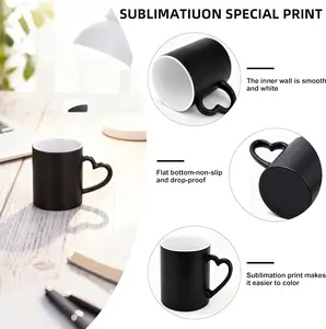 Personalized custom coffee mug with heart handle, 11 oz heat-sensitive photo ceramic cup. Add your image, text, or logo. Unique novelty gift for mom, her, or him. Microwave and dishwasher safe.