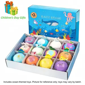 Ocean Toy Bath Salt Ball Set, 12 Bubble Bath Balls with Kids Bathtub Toys Gift Box, Fun Day Gift, Perfect for Kids, Relaxing Bath Set