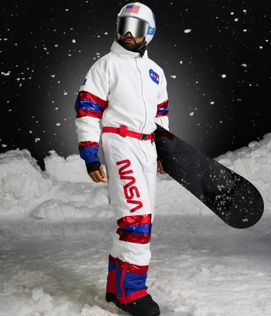 Men's Space Racer Graphic Snow Suit, Waterproof Insulated 1-Piece for Skiing & Snowboarding with Adjustable Belt and Helmet Cover, Sport, Full Sleeves, M, Sporty Chic, Epic Style That Never Quits, Goggles Sold Separately
