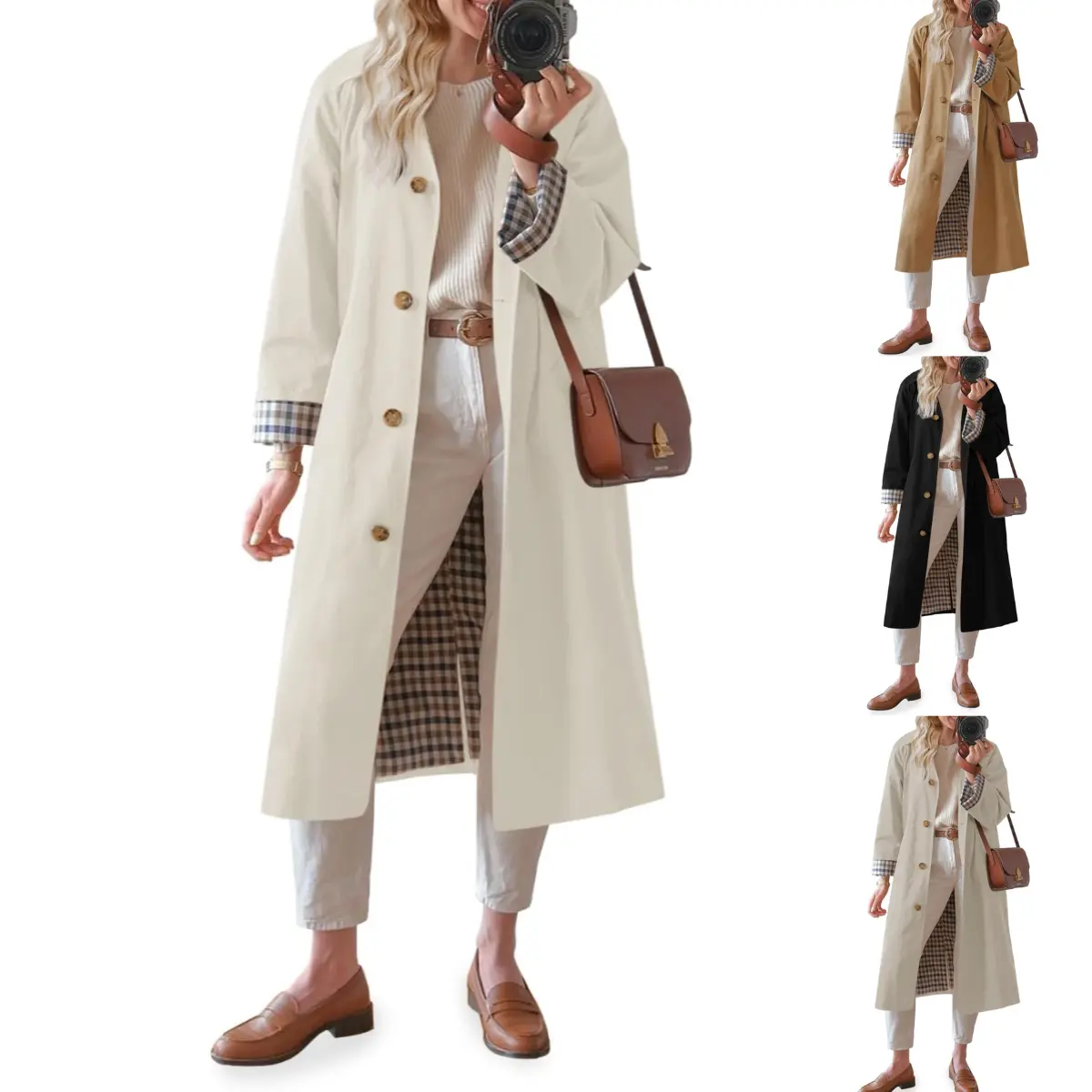 UANEO Womens Long Trench Coat Single Breasted Oversized Windproof Overcoat Fashion Mid-Length Trench Coat