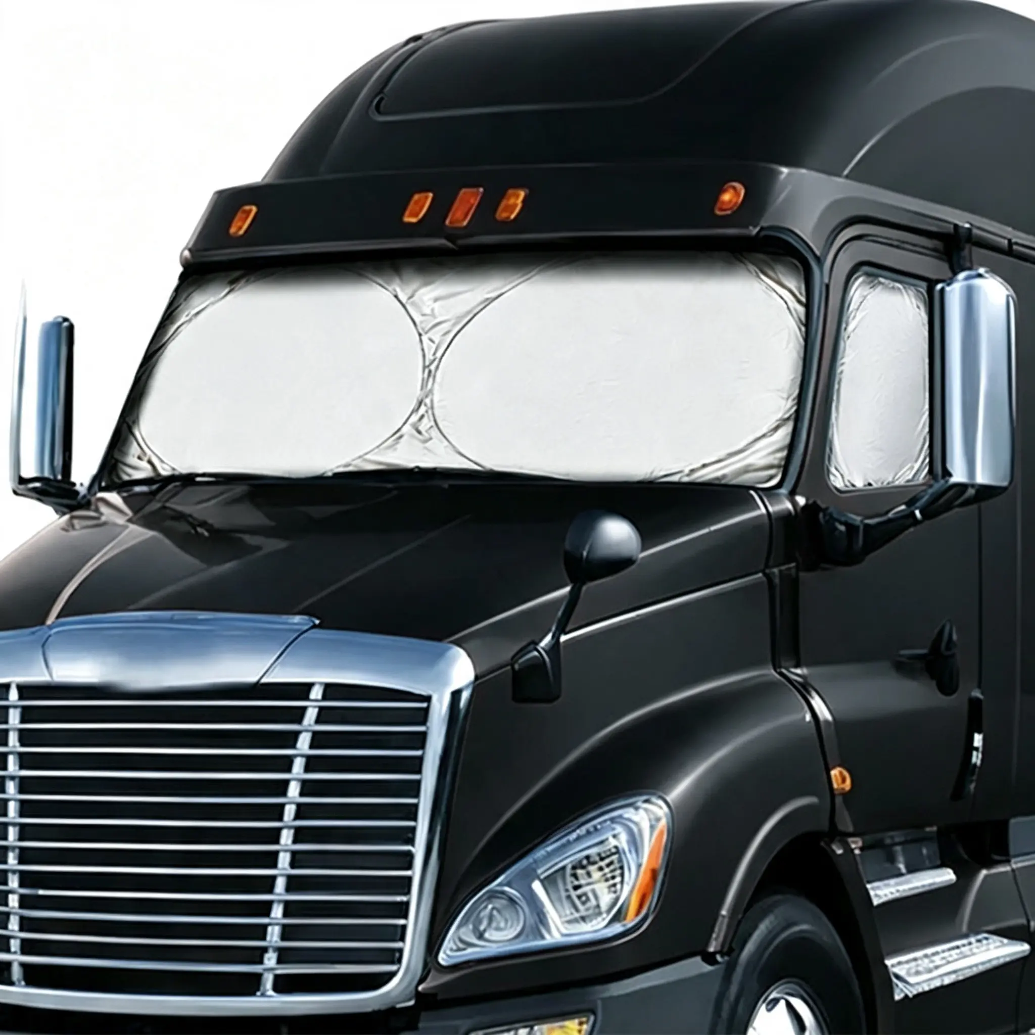 Semi-Truck Shade for Windshield and Side Windows  240T Sunshade Maximum Coverage Block  Heat Rays Fits for Semi, Commercial & Big Rig Truck, RV (Side window suction cups ) front window Universal Suction Cup Window Shades sun