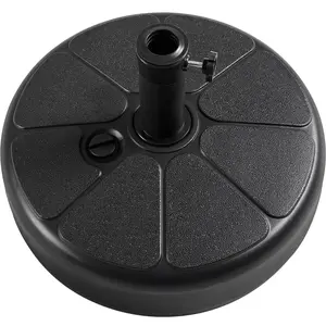 22L Umbrella Base Stand - Round Water & Sand Filled Plastic Free-Standing Umbrella Base w/Built-in Handle & Anti-Slip Design for Outdoor/Lawn/Garden/Beach, Black