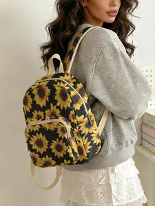 Sunflower Pattern Women's Backpack, Corduroy Texture + Layered Storage + Lightweight, Casual Style for School, Shopping, Short Trips, Multifunction Backpack