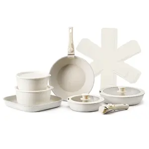 VEVOR 17 Piece Pots and Pans Set Nonstick,  Detachable Handle Cookware, Space Saving Induction cookware set, Kitchen RV Cooking Sets, with Frying, Sauce, Saute, Tempered Glass Lids, Oven Safe, White