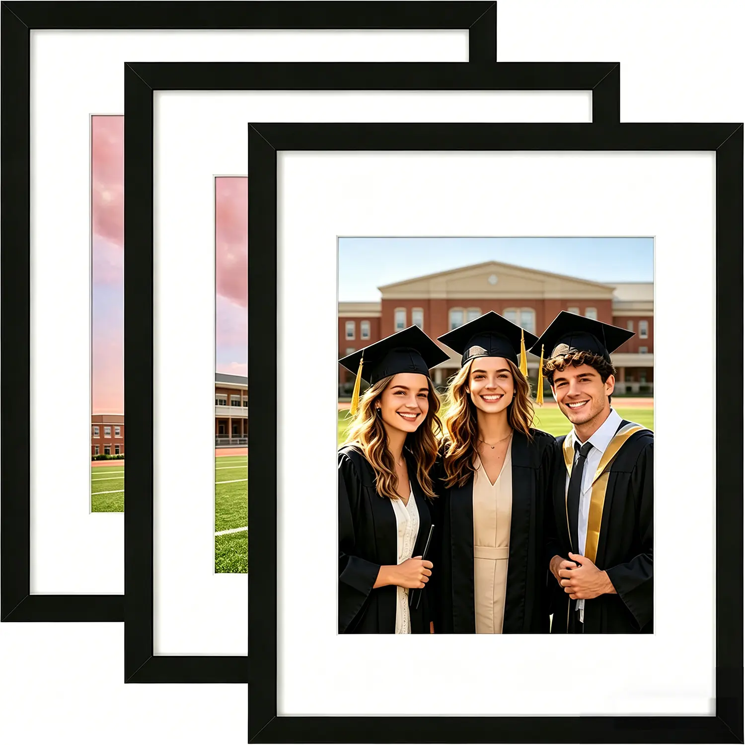 11x14 Picture Frame Set of 3, Solid Wood Frames with Acrylic Plexiglass for 8x10 with Mat or 11x14 Without Mat, Wall and Tabletop Display Photo Frames, Black summerwins