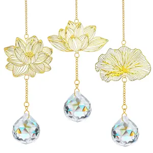 3-Piece Sunflower Leaf Crystal Prism Window Hanging, Solar Catcher Rainbow Maker Home Garden Rearview Mirror Decor