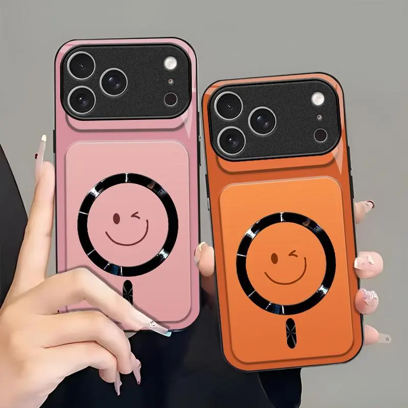 Winking Smiley MagSafe Compatible Smartphone Casing, Glossy Camera Lens Protector for [iPhone 17 Pro] 952 - Cellphone Accessories