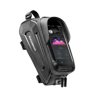 ROCKBROS Waterproof Bike Phone Mount Bag – EVA Hard Shell Bicycle Pouch with Rain Cover, Fits iPhone 14/13/12/11 Pro/XS Max/XR & Smartphones Up to 6.8” – Secure Cycling Accessory for Mountain & Road Bikes