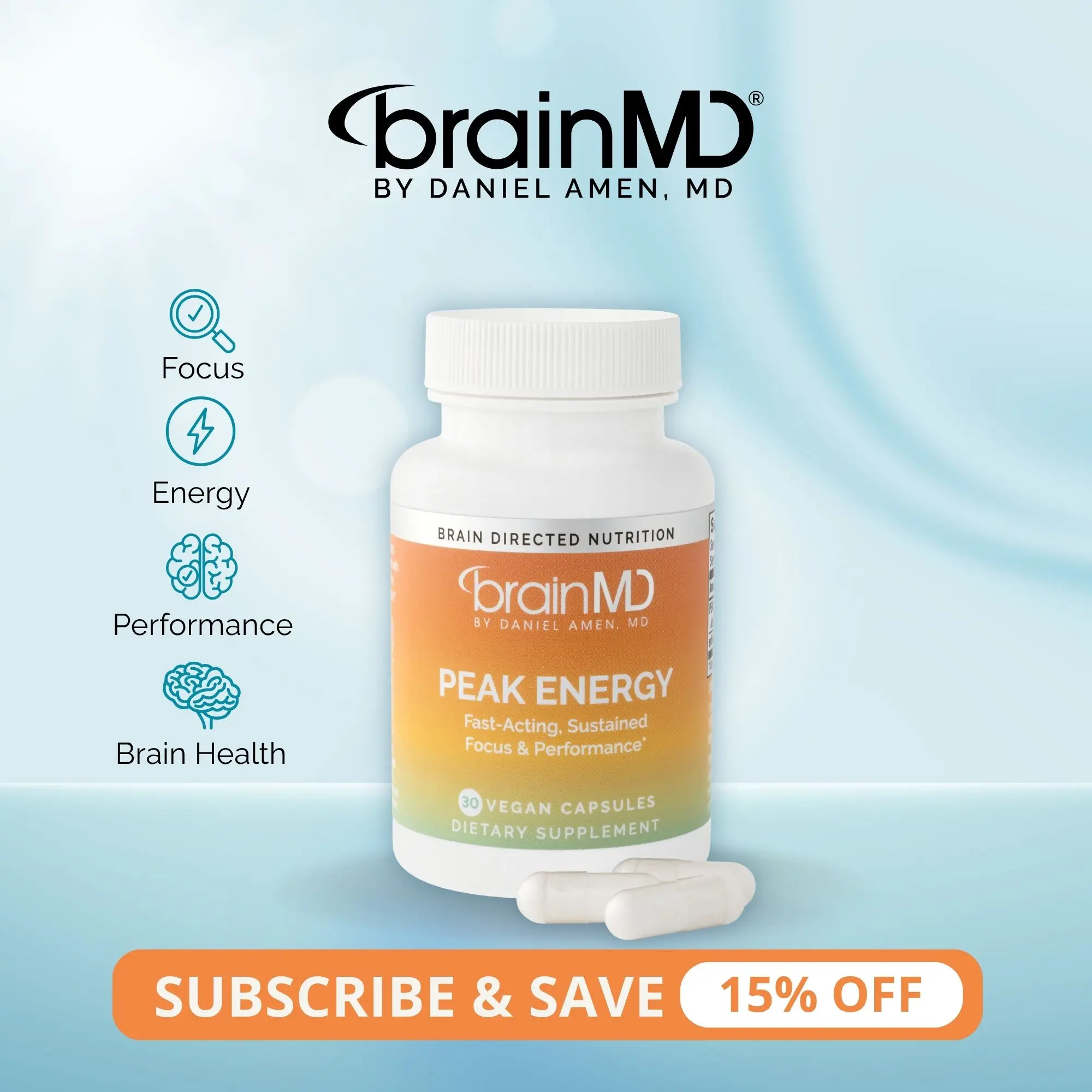 Peak Energy | BrainMD | 30 Capsules or 30 Servings Powder | Clean Energy & Focus Support | Muscle Performance, Endurance & Mental Clarity | PEAK ATP & Enfinity Paraxanthine