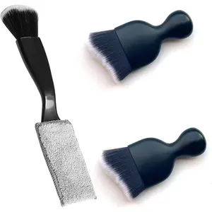 Double  Brush for  Clean, Brushes for Detailing Interior, Detailing Brushes Exterior,Soft  Detailing Brush(Black&White,3Pack)