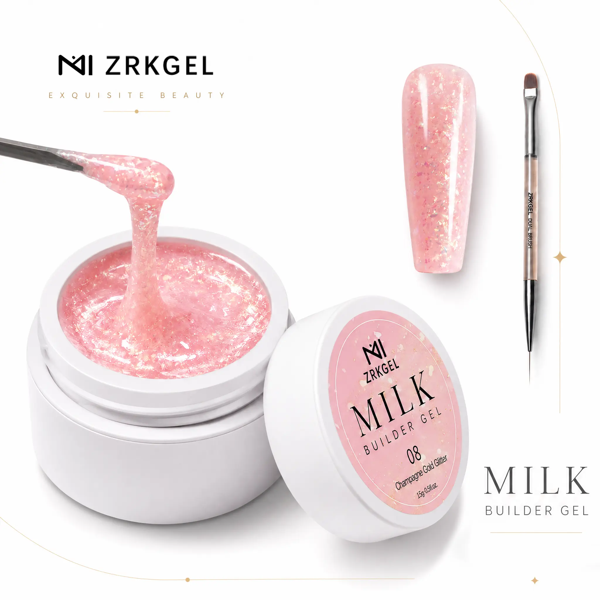 ZRKGEL Milky White Durable Builder Gel - HEMA-Free BIAB Beauty Product for Strong Nail Extensions, Self-Leveling Aesthetic Single Item, UV/LED Cured, 15g