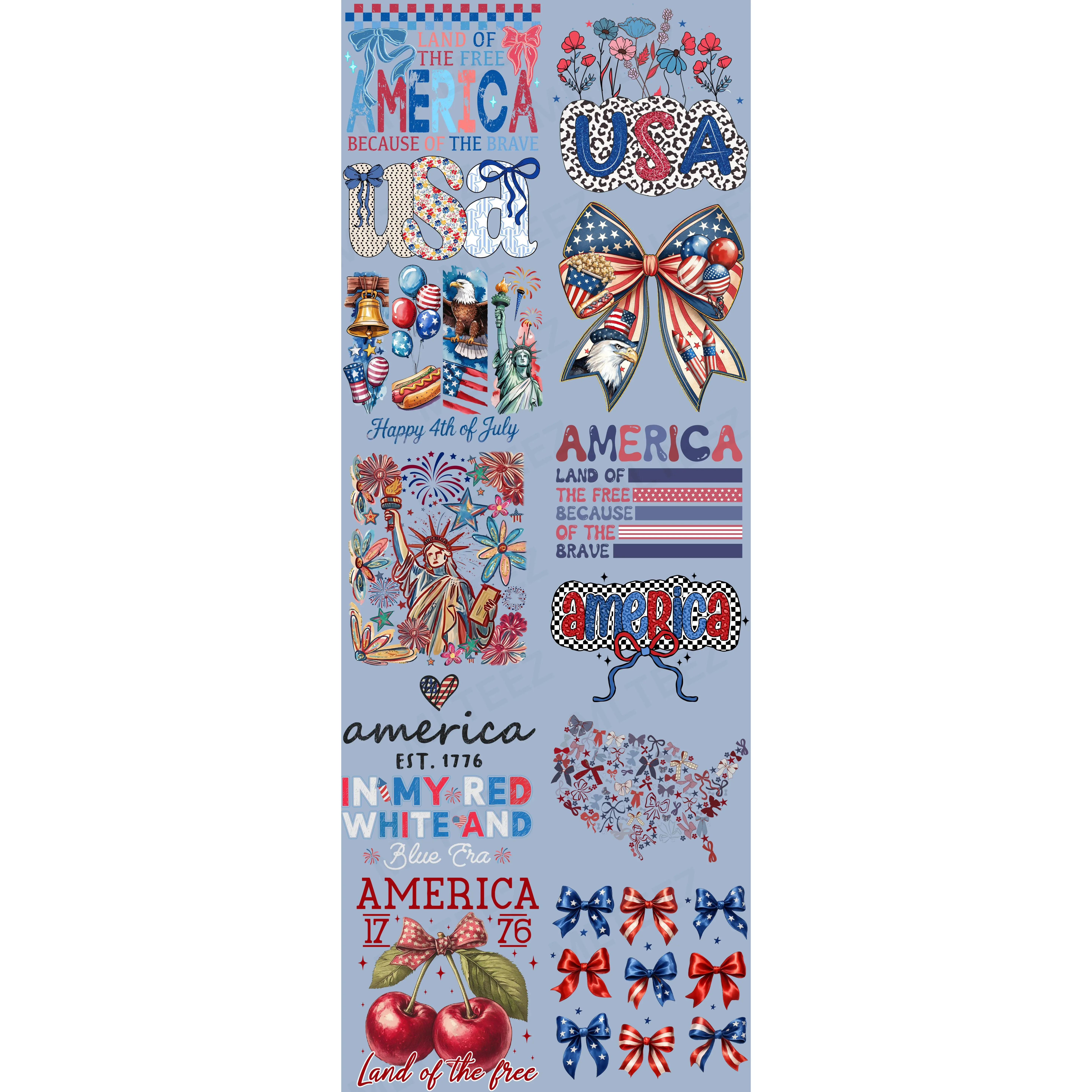 LAND OF THE FREE PREMADE GANGSHEET  - 22X60  DTF TRANSFERS - DIRECT TO FILM