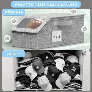 Stackable baseball cap storage box that holds up to 24 caps; durable cardboard box suitable for baseball caps; classic design; hat organizer rack; closet organizer suitable for men; frees up closet space; lightweight and sturdy.