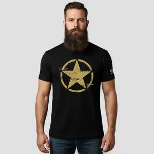 Army Star T-Shirt Military Patriotic Graphic Tee 100% Cotton Fitted Crewneck Shortsleeve Summer Menswear Original Design