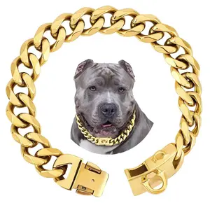 TikTok Favorite!19mm Gold Stainless Steel Dog Collar - Chew-Proof Heavy Duty Chain for Large Dogs✨   Big Breed Approved & Tangle-Free!# LargeDogEssentials