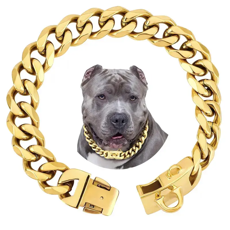 19mm Gold Stainless Steel Dog Collar - Chew-Proof Heavy Duty Chain for Large Dogs ✨   Big Breed Approved & Tangle-Free! # LargeDogEssentials