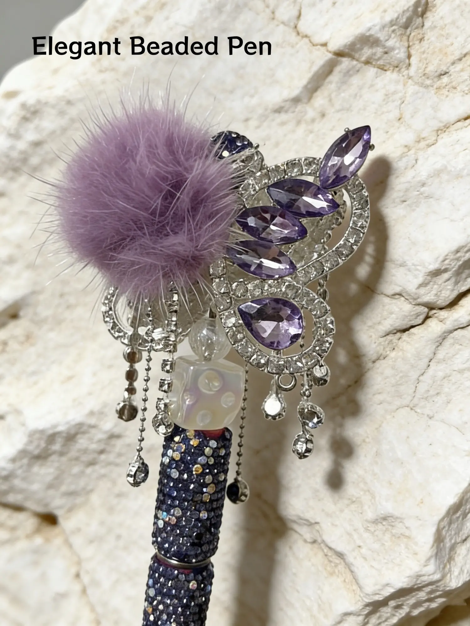 Large Beautiful Alloy Butterfly Bead Set with Matching Color Beaded Pen, Aesthetic Pens, Includes 2 Acrylic Spacer Beads, Perfect Gift for Women