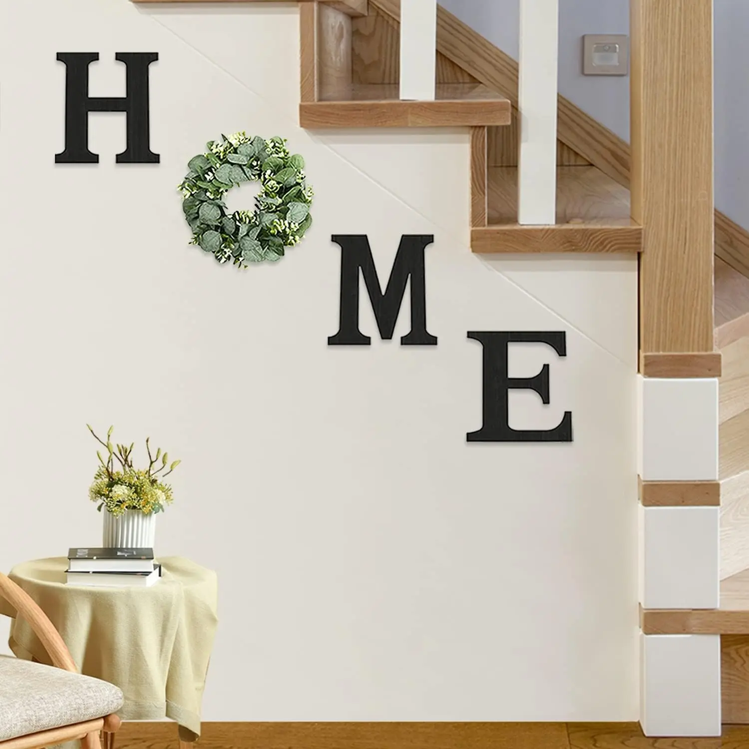 4 Pcs Home Wall Sign Set with Artificial Eucalyptus Wreath Rustic Decor for Living Room Kitchen Entryway Christmas Party Gifts Home Decoration fathersdaygift