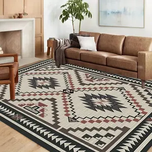 Boho Style Geometric Pattern Kitchen Rug, 1 Count Vintage Non-slip Kitchen Mat, Decorative Carpet Bohemian Style Rugs for Home Living Room Bedroom Hotel Dining Room, Decorative Area Rug