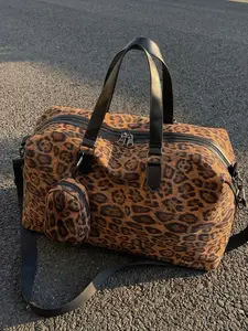 1pc  Women's travel tote bag with large capacity, zipper closure, leopard print, fashionable and versatile, personalized and trendy, suitable for business trips, fitness, women's travel bag Multifunctional travel bag