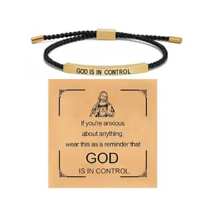 Inspire Bracelet - God is in Control Inspiration Bracelet, Adjustable Unisex Braided Christian Bracelet with Motivational Message Card Gift for Men & Women Her & Him BFF BF GF, Religious Gift