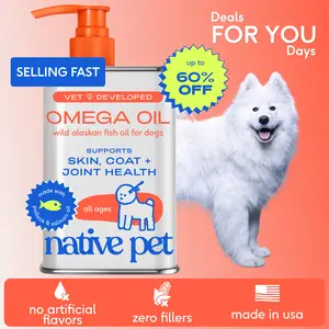 Native Pet Omega 3 Fish Oil for Dogs & Cats - Promotes Healthy Skin, Shiny Coat, & Strong Joints - Made with Wild Alaskan Salmon Oil for Dogs – Tasty, Fast-Absorbing Omega 3 6 9 Liquid Supplement