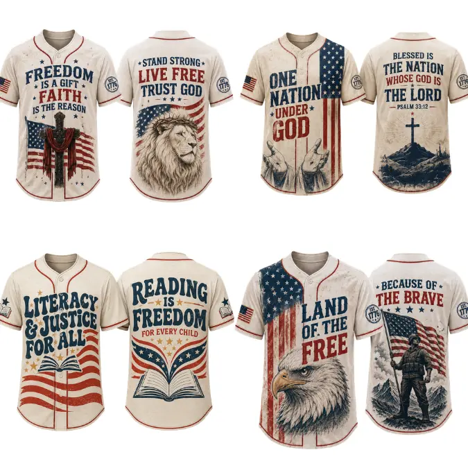 Christian Patriotic Baseball Jersey, Faith Based USA Shirt, American Freedom Jersey, God Bless America Button Up, Vintage Eagle Lion Cross Graphic, One Nation Under God, Independence Day, Fourth of July, Memorial Day, Veterans Day, Unisex Baseball Tee