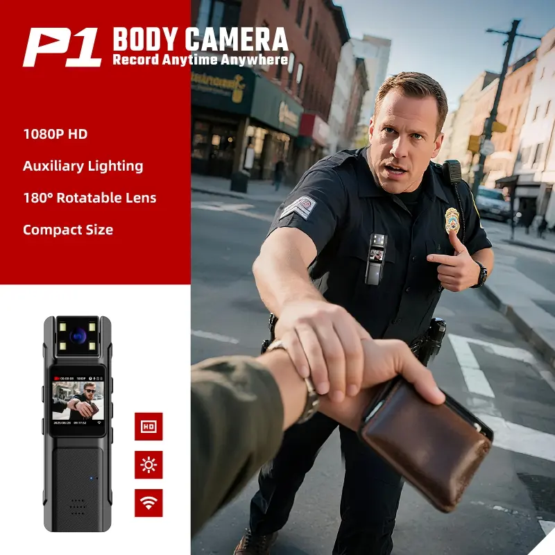 P1 1080P HD Body Camera, Video Camera with 180° Rotatable Lens & 130° Wide Angle, Camera Video Recording, WiFi, Night Vision, 52g Compact Wearable Body Cam for Law Enforcement Security Firefighters