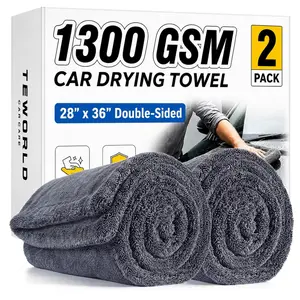Teworld 2-Pack Ultra-Absorbent Microfiber Car Drying Towel Cloths (36in x 28in, 1300 GSM), Durable towels, Streak-Free, Scratch-Free, No Water Spots, twisted-loop drying towel,quick dry,car detail,premium microfiber,super absorbent car,dry towel