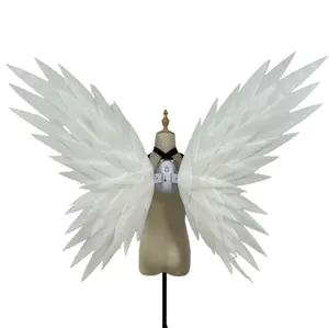 Adult Plain Handmade White Feather Butterfly-Shaped Electric Cosplay Wings with Cotton Details & Pearl Accents, Fashion Accessory for Costumes, Parties, Ideal for Cosplay Accessories Sets