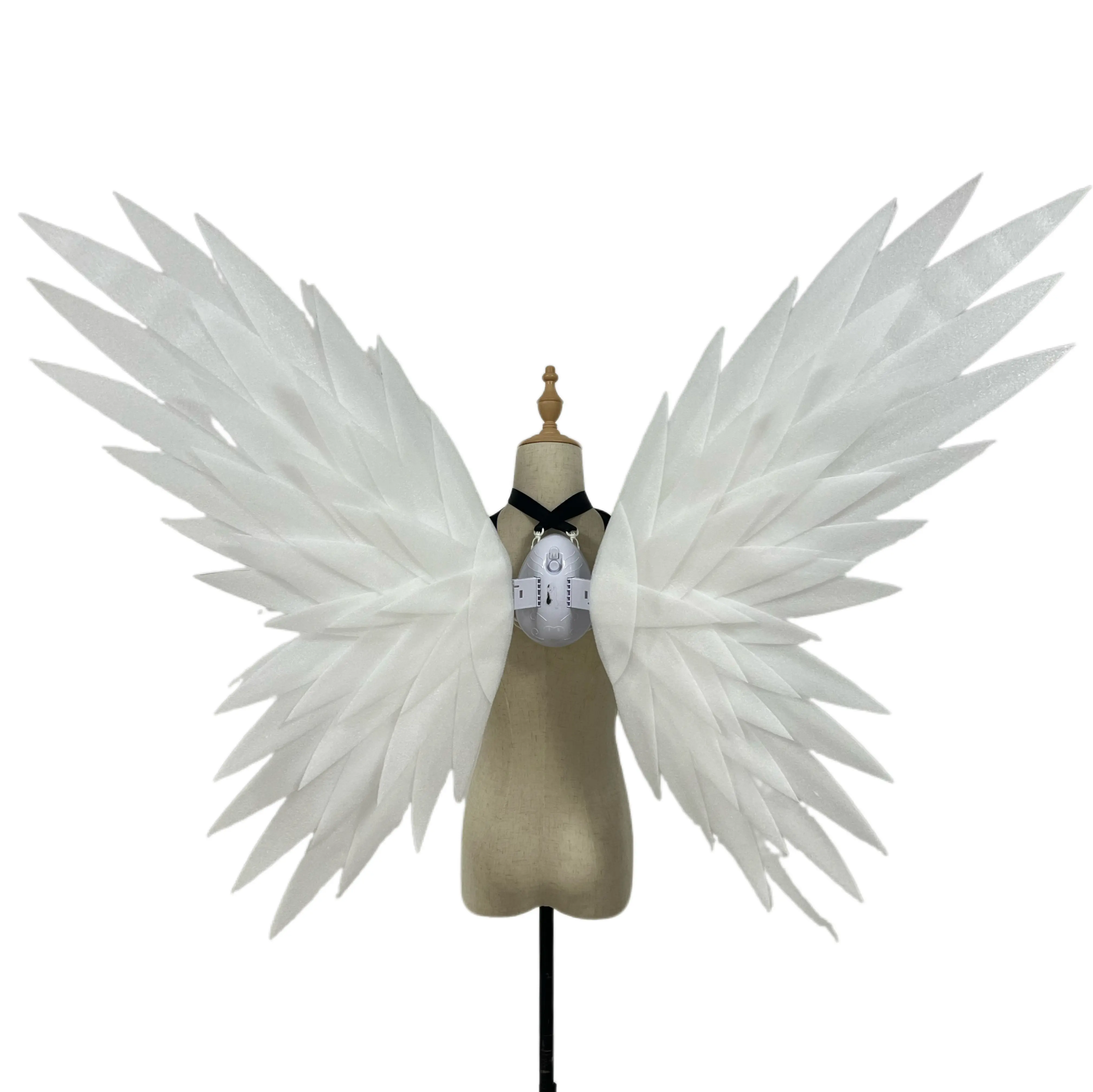 Handmade Butterfly Cosplay Wings - 132cm White Feather Electronic Magical Novelty Accessory for Adults, Plain Cotton Base with Pearl Accents, Party Props & Mask Design Fashion Accessory Set, Accessories Stage Performance