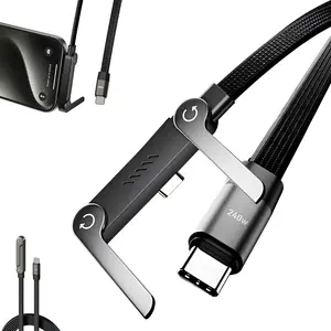 240W Super Fast Charging 2-in-1 Magnetic Cable with Invisible Holder and Phone Stand, Compatible with iPhone 15/16/17 and Samsung Type-C Devices, Ideal for Gaming and Travel chargers fathersdaygift