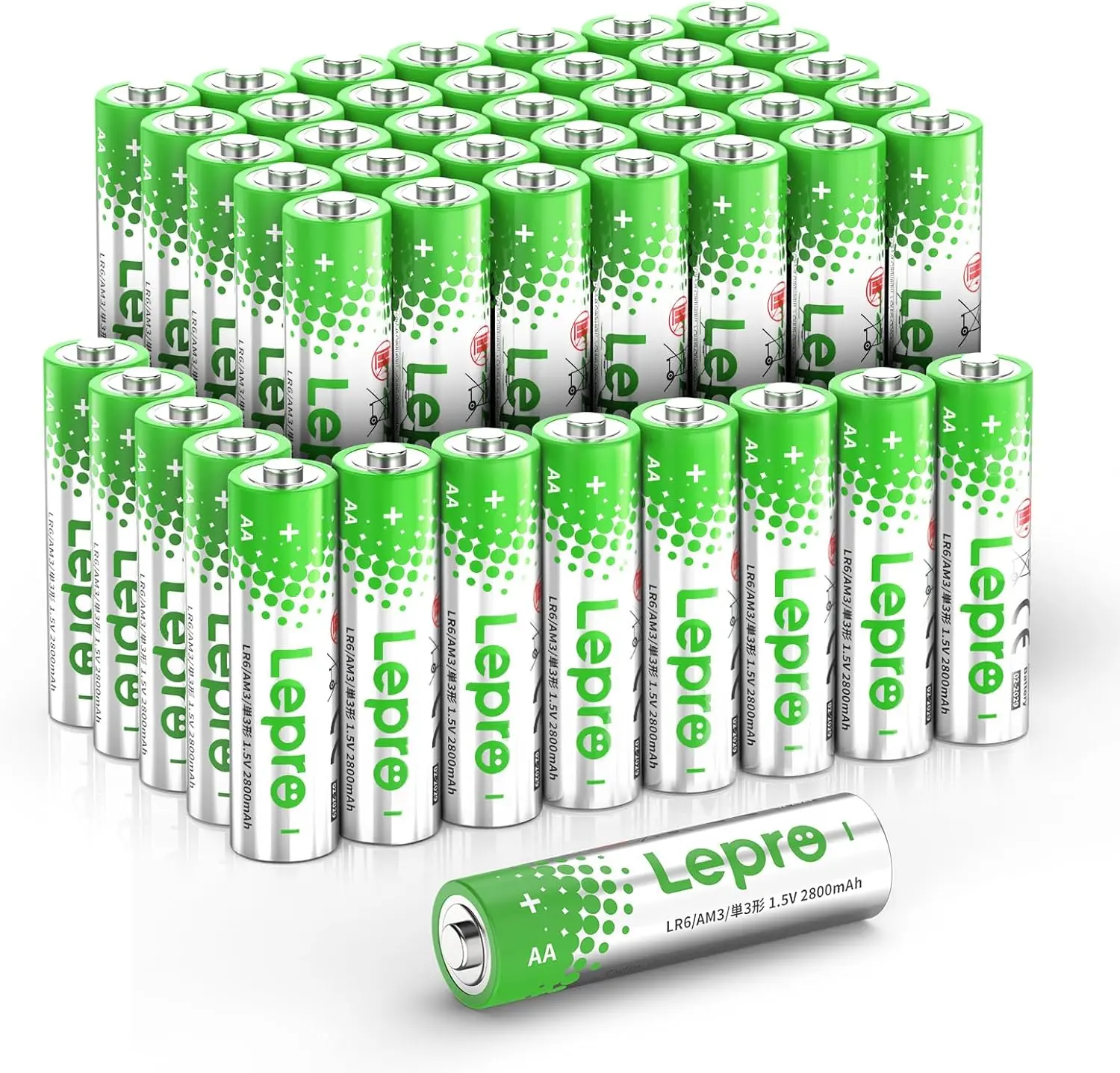 Lepro 48-Pack AA Alkaline Replacement Batteries - 1.5V 2800mAh Long-Lasting, Leak-Proof, Corrosion-Resistant, Durable, Mercury and Cadmium-Free, Reclosable Packaging, Ideal for Remotes, Toys, Home Devices