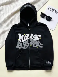 Y2K Retro Star And Letter Printed Full zipper Hoodies，Spring Autumn Harajuku Women And Men Fashion Hip Hop Long Sleeve Hooded ，Avant-Garde - Street Casual Spring/Fall Loose Zipper Pocket Patched，Autumn and Winter Gothic Coat preppy style