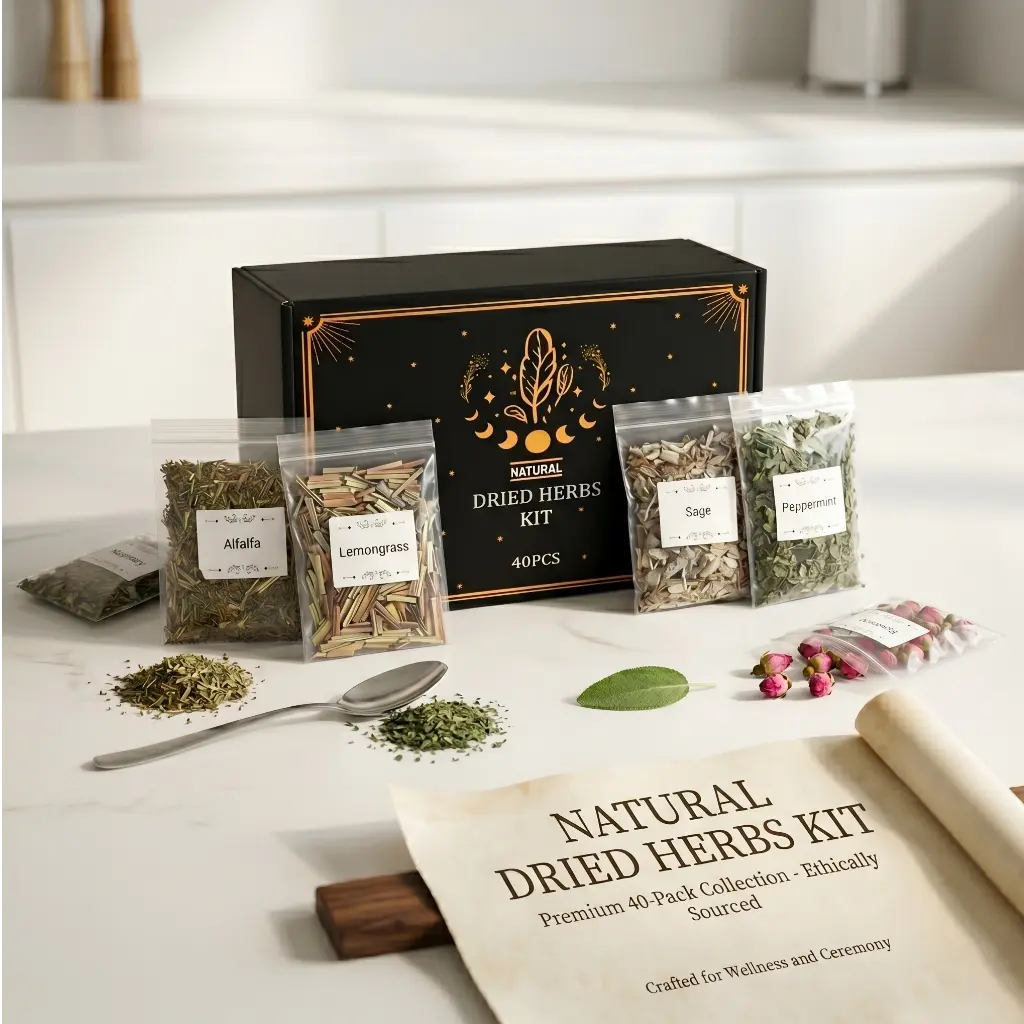 40-Pack Premium Organic Dried Herbs & Flowers Kit - Multi-Functional Home Supplies, Home Fragrance Aroma Freshener, Spiritual Wellness