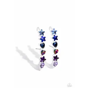 In Good Shape - Blue Purple Oil Spil Star Heart Gem White Illusion Post Earrings - Paparazzi