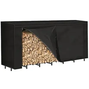 Firewood Rack Outdoor with Cover Combo Set Waterproof for Wood Storage, Adjustable Fire Log Stacker Stand, Heavy Duty Firewood Holder