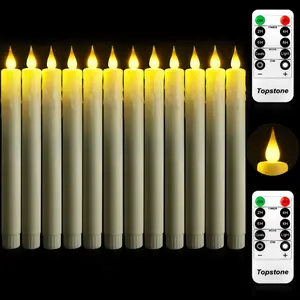 Topstone Remote Control Taper Candles - 9.5 in Warm Yellow Battery Operated Flameless Candles with Timer ,Dimmer& 5 Brightness Levels, Realistic Dripless Wax-like LED Candles for Home Decor, Wedding, Christmas, Halloween, Party,Set of 12