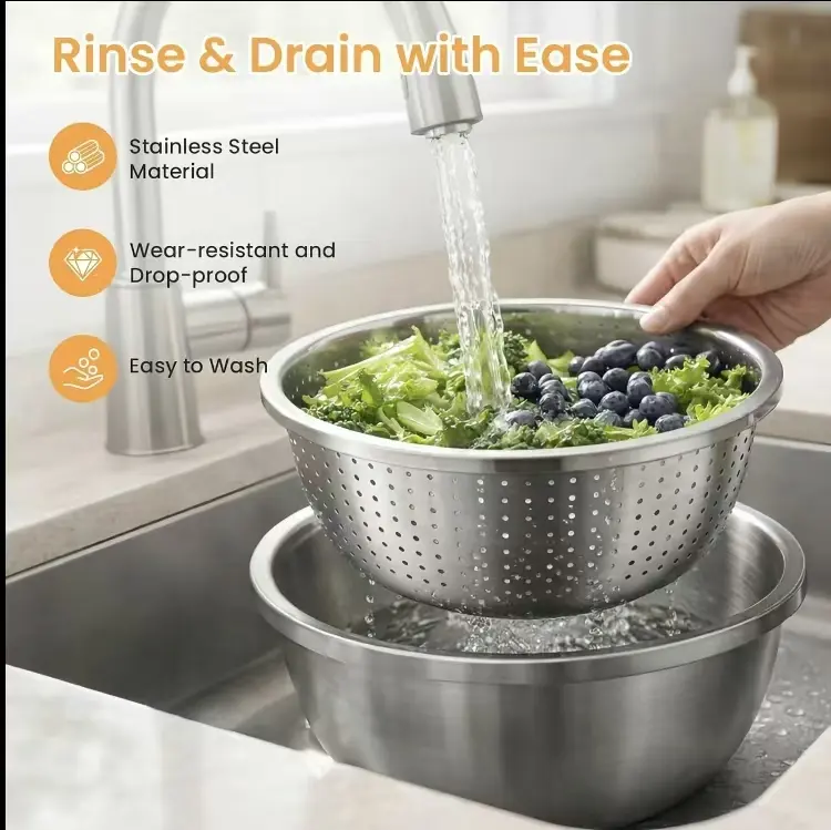 [Clearance Sale] 3-in-1 Stainless Steel Multi-Use Grater & Colander Meal Prep Nested Bowls Set for Draining