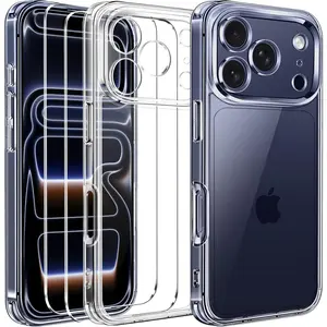 3-in-1 Clear Case Designed for iPhone 17 Pro Max 6.9'' 2025 with 2 Pack Tempered Glass Screen Protector, Military Shockproof Hard Back Slim for 17 Pro Max Cover - Clear