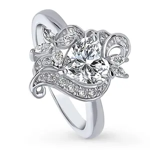 BERRICLE Sterling Silver Heart Flower Promise Rings for Her, Cubic Zirconia CZ Ring