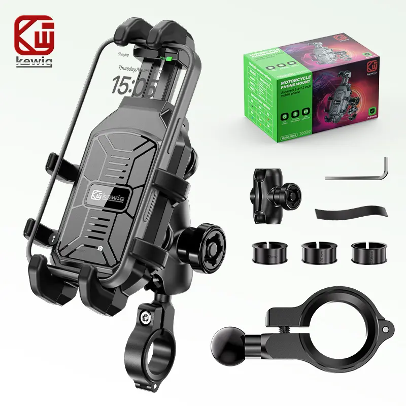 KEWIG M26S Motorcycle Phone Mount Holder with Vibration Dampener, Anti-Shake Handlebar Cradle, Moto Accessories for Bike ATV, Adjustable Fit for 5.4-6.9'' Smartphones, E-Bikes