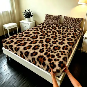3 Pcs Classic Leopard Print Fitted Sheet Set (without Pillow Insert), Made of Premium Microfiber with Exquisite Craftsmanship; Soft and Breathable, Deep Pocket Fits Mattress Snugly, Wrinkle Resistant and Fade Resistant, Suitable for Home, Dorm and Rental